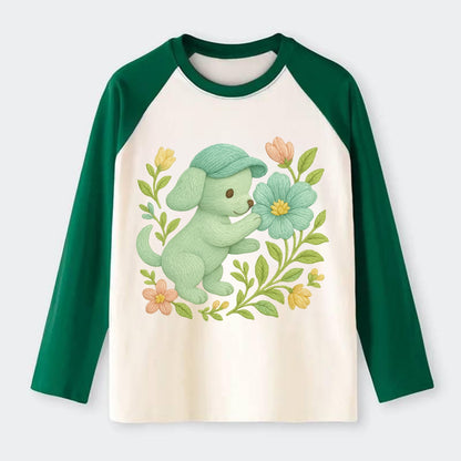 Mint Puppy - Raglan Long Sleeve T-Shirt - Green