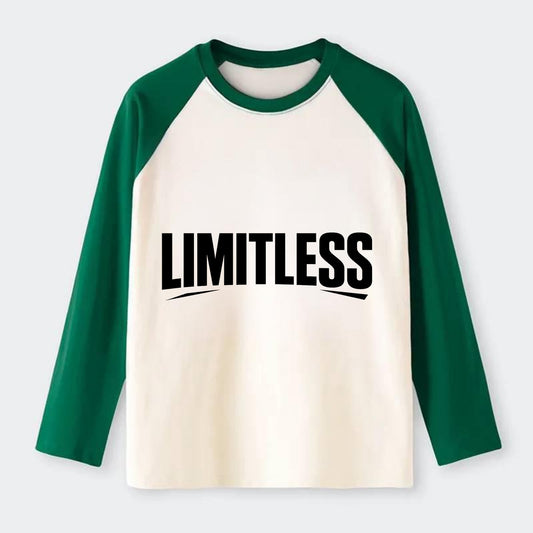 Bold typography design - "LIMITLESS" - no boundaries, infinite - Raglan Long Sleeve T-Shirt - Green