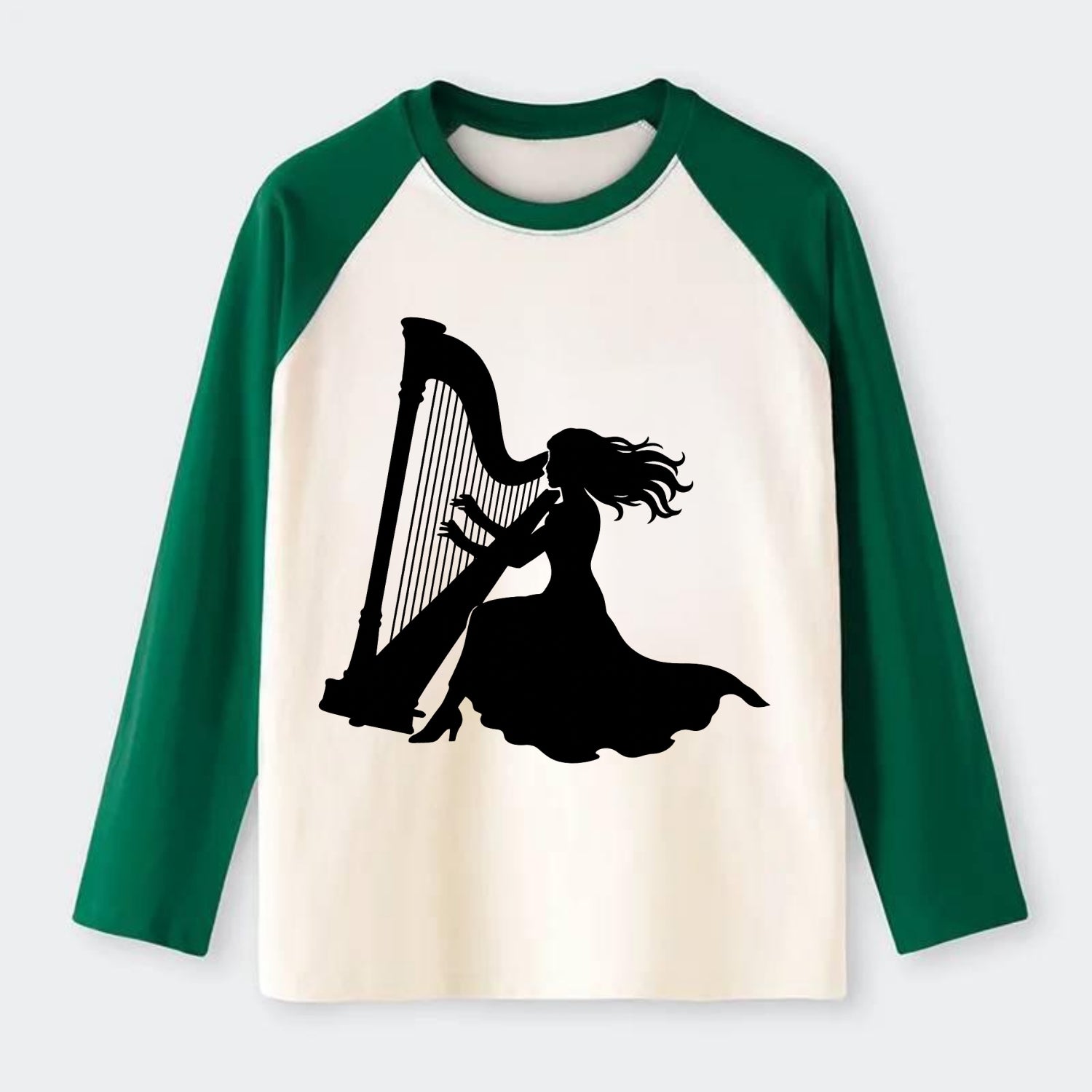 Harpist playing ethereal melody - Raglan Long Sleeve T-Shirt - Green