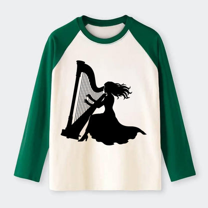 Harpist playing ethereal melody - Raglan Long Sleeve T-Shirt - Green