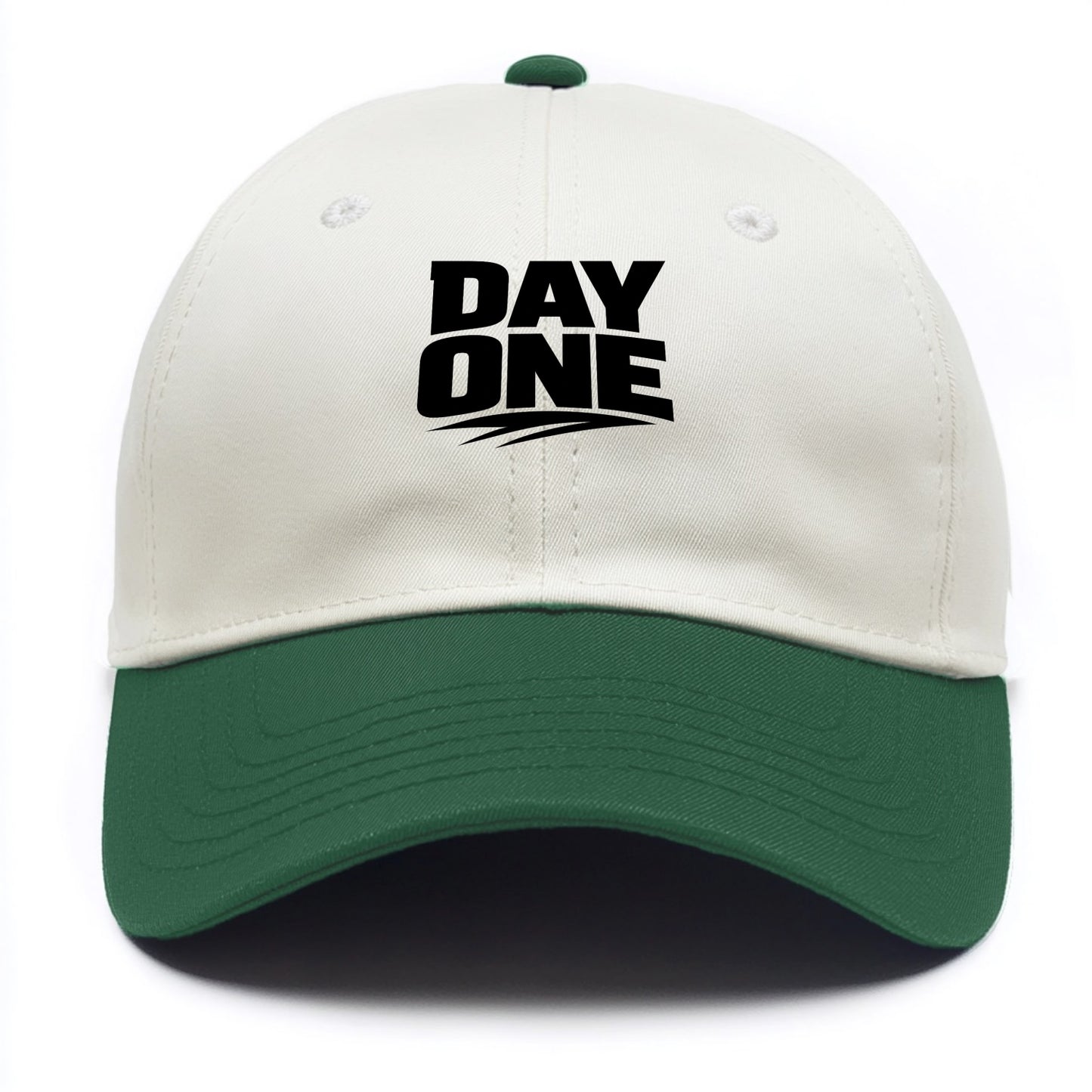 Bold typography design - "DAY ONE" - original friend, from the start - Two Tone Cap - Green