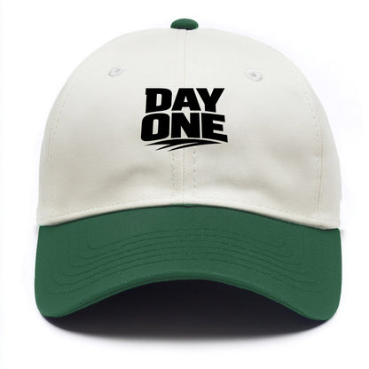 Bold typography design - "DAY ONE" - original friend, from the start - Two Tone Cap - Green
