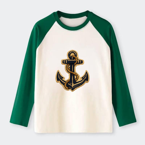 ANCHOR ROPE - classic anchor with rope in navy and gold , sailor - Raglan Long Sleeve T-Shirt