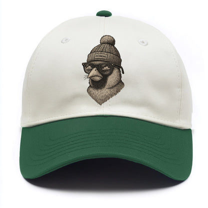 Virginia Cardinal wearing Richmond beanie with pom pom and wayfarer sunglasses - Two Tone Cap - Green