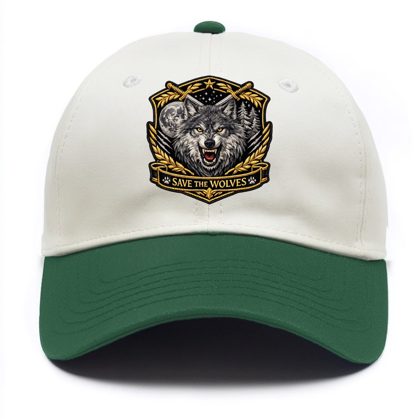 SAVE THE WOLVES - wolf moon in gray , predator protection - Two Tone Cap - Green