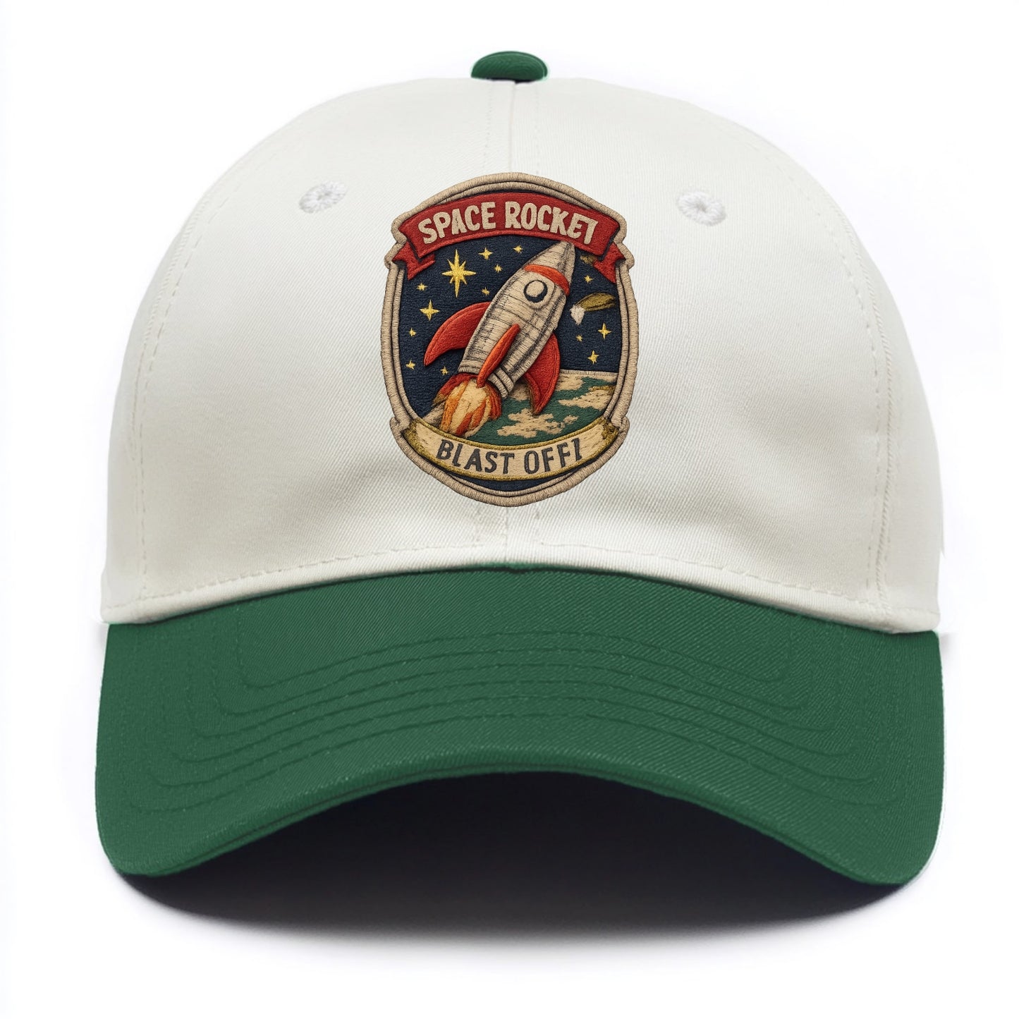 RETRO ROCKET - 1950s space rocket in silver and red , atomic age - Two Tone Cap - Green