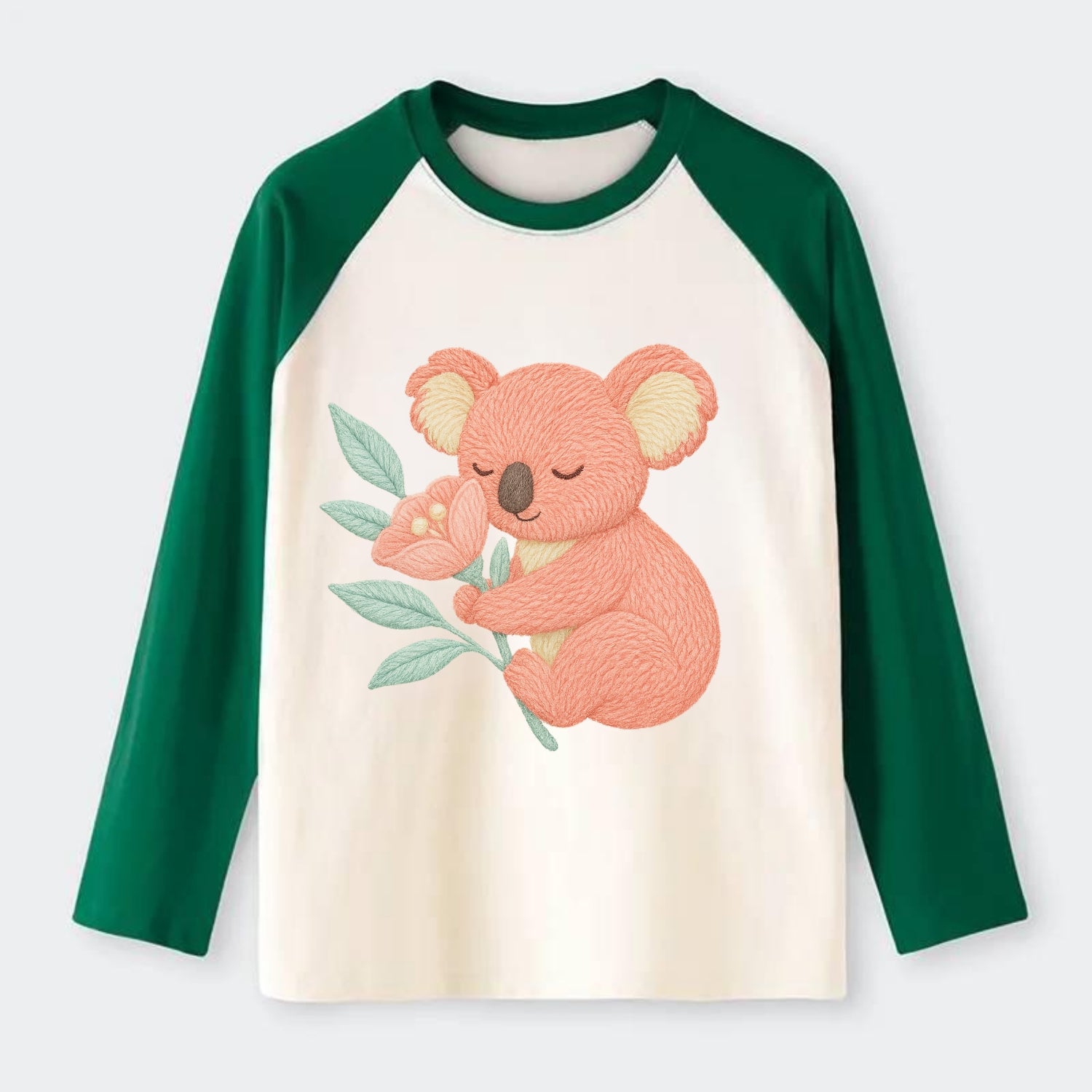 Coral Koala - Raglan Long Sleeve T-Shirt - Green