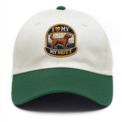 I LOVE MY MUTT - mixed breed silhouette in brown , rescue pride - Two Tone Cap - Green