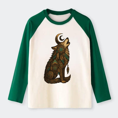 Celestial Moon Wolf  - Raglan Long Sleeve T-Shirt - Green