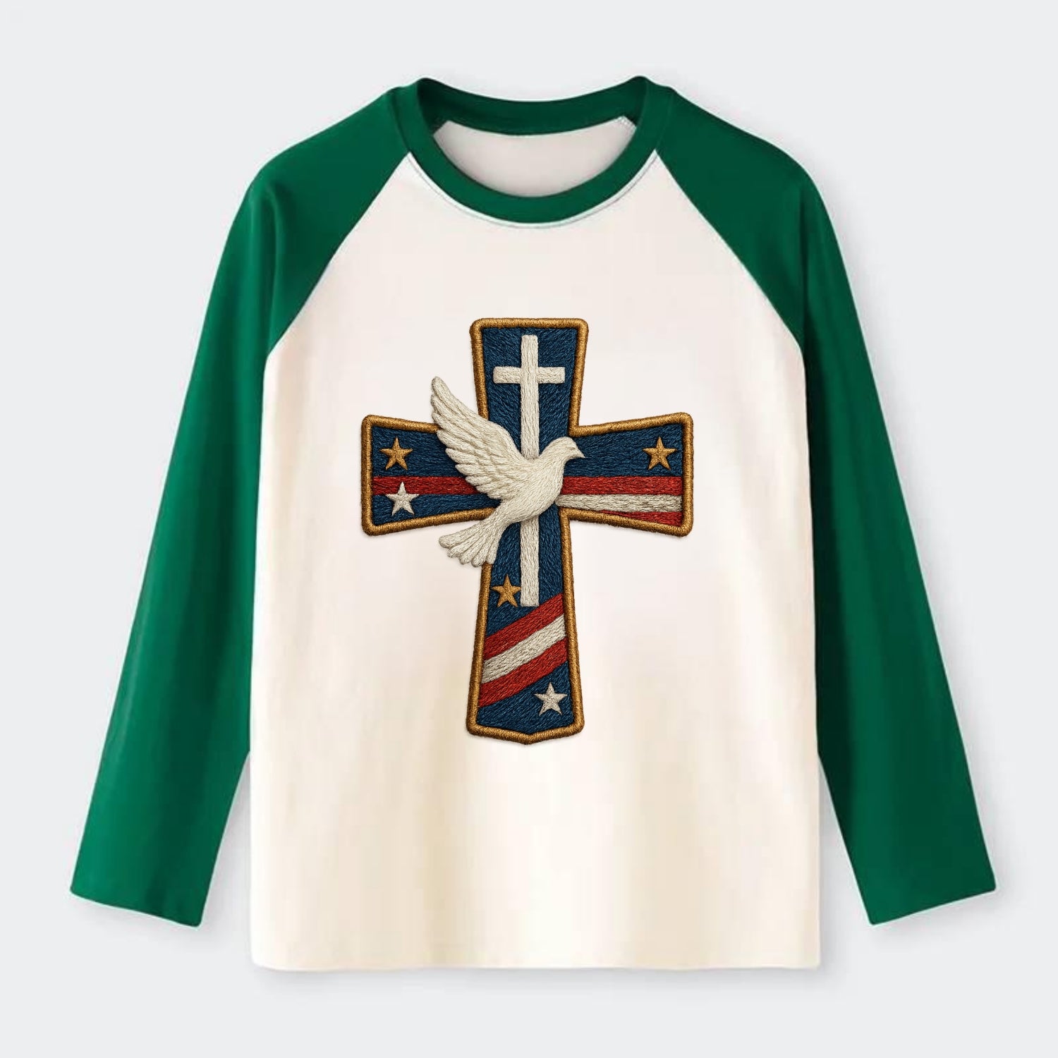 Dove and Cross  - Raglan Long Sleeve T-Shirt - Green