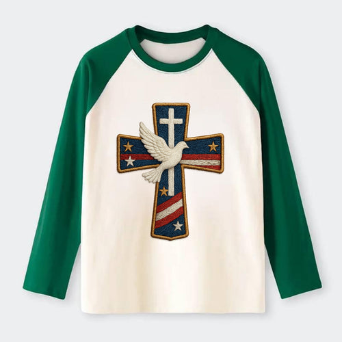Dove and Cross  - Raglan Long Sleeve T-Shirt