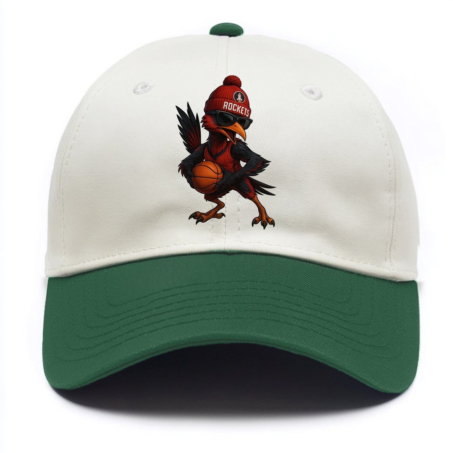 Houston Roadrunner wearing Rockets beanie with launch pad patch and wayfarer - Two Tone Cap - Green