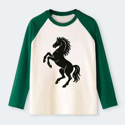 Stallion rearing on hind legs - Raglan Long Sleeve T-Shirt - Green