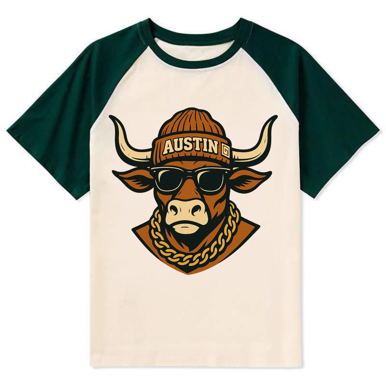 Austin Longhorn - Contrast Raglan T-shirt - Green