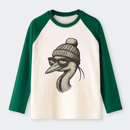 Toledo Great Blue Heron wearing Toledo b - Raglan Long Sleeve T-Shirt - Green