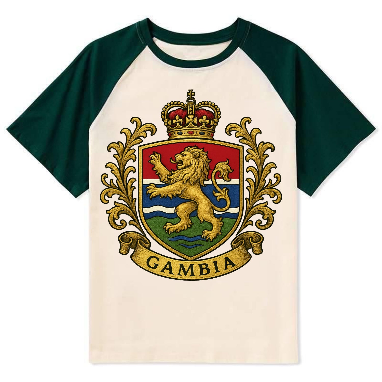 Gambia Heritage Badge  - Contrast Raglan T-shirt - Green