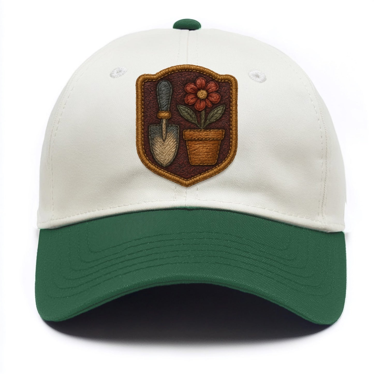 Garden trowel with flower pot - gardener badge - Two Tone Cap - Green