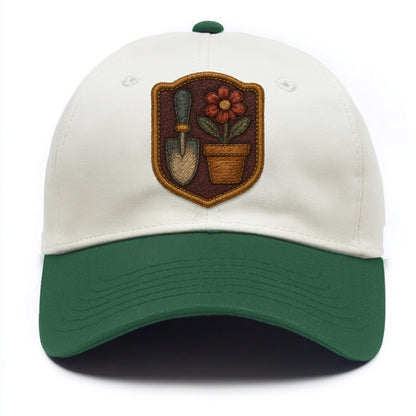 Garden trowel with flower pot - gardener badge - Two Tone Cap - Green