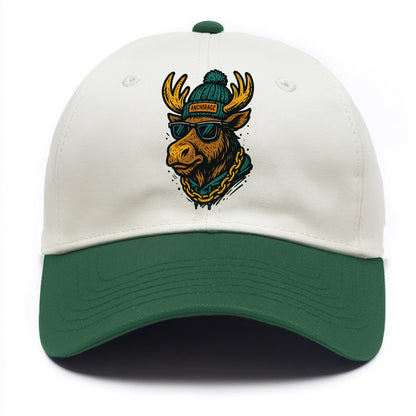 Alaska Moose wearing Anchorage beanie with pom pom and wayfarer sunglasses - Two Tone Cap - Green