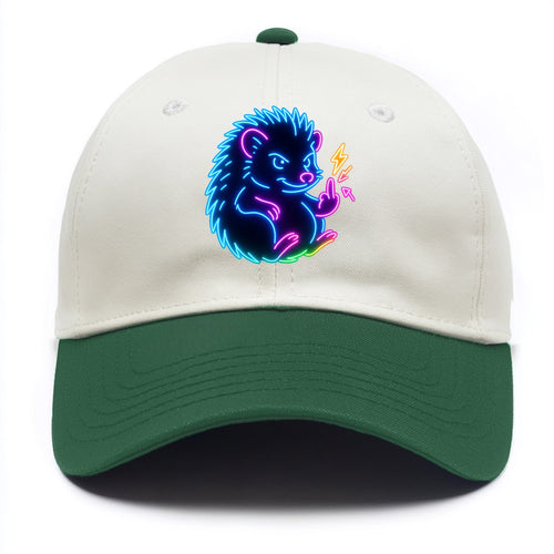 tiny hedgehog curled up slightly, one little paw raised flipping the bird - Two Tone Cap