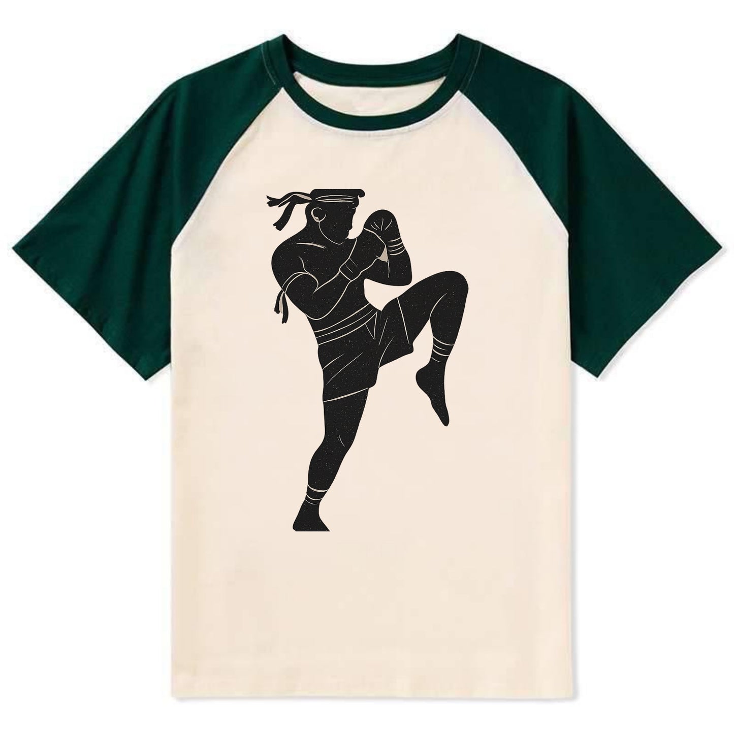 Muay Thai fighter with knee strike - Contrast Raglan T-shirt - Green