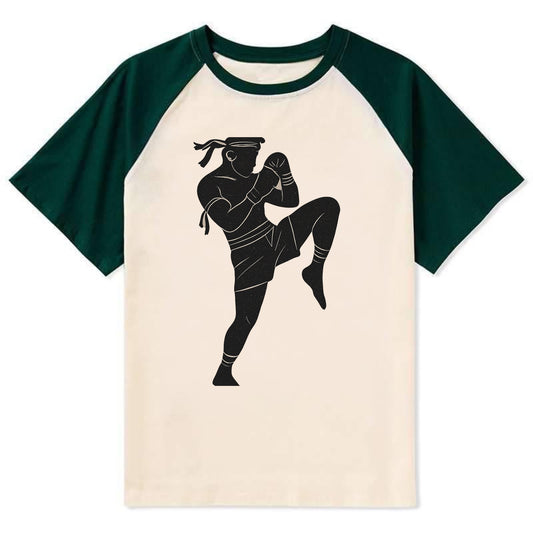 Muay Thai fighter with knee strike - Contrast Raglan T-shirt - Green