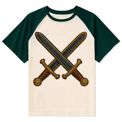 Crossed Swords  - Contrast Raglan T-shirt - Green