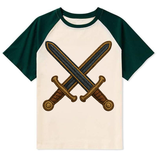 Crossed Swords  - Contrast Raglan T-shirt - Green