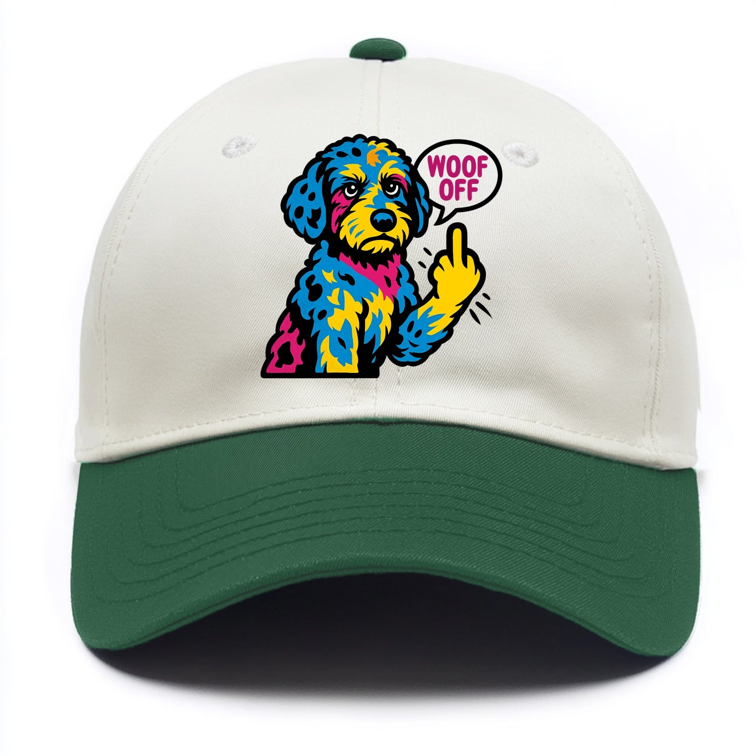 Aussiedoodle with merle patches and curly coat, playful smart paw raised - Two Tone Cap - Green