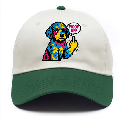 Aussiedoodle with merle patches and curly coat, playful smart paw raised - Two Tone Cap - Green