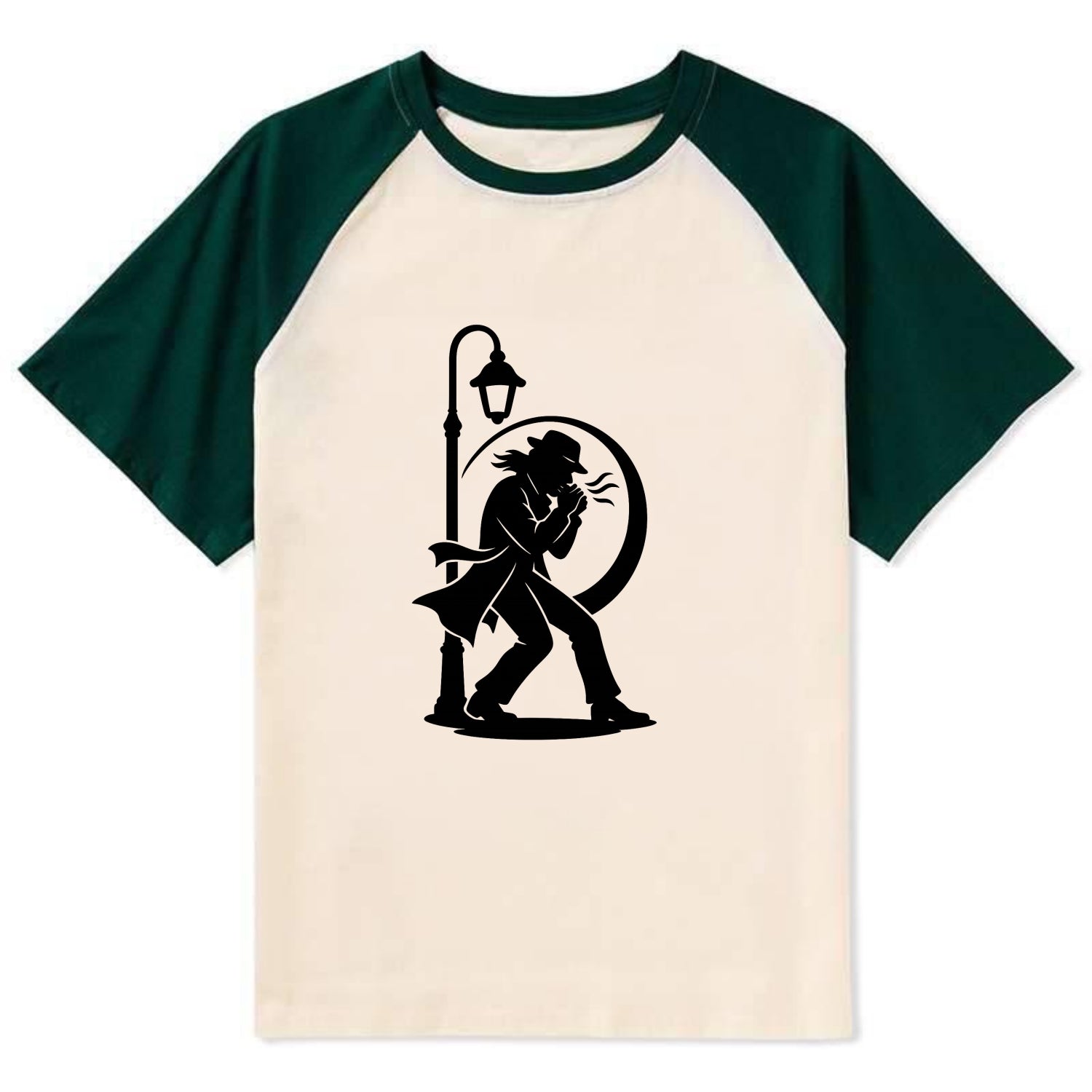 Blues harmonica player under streetlight - Contrast Raglan T-shirt - Green