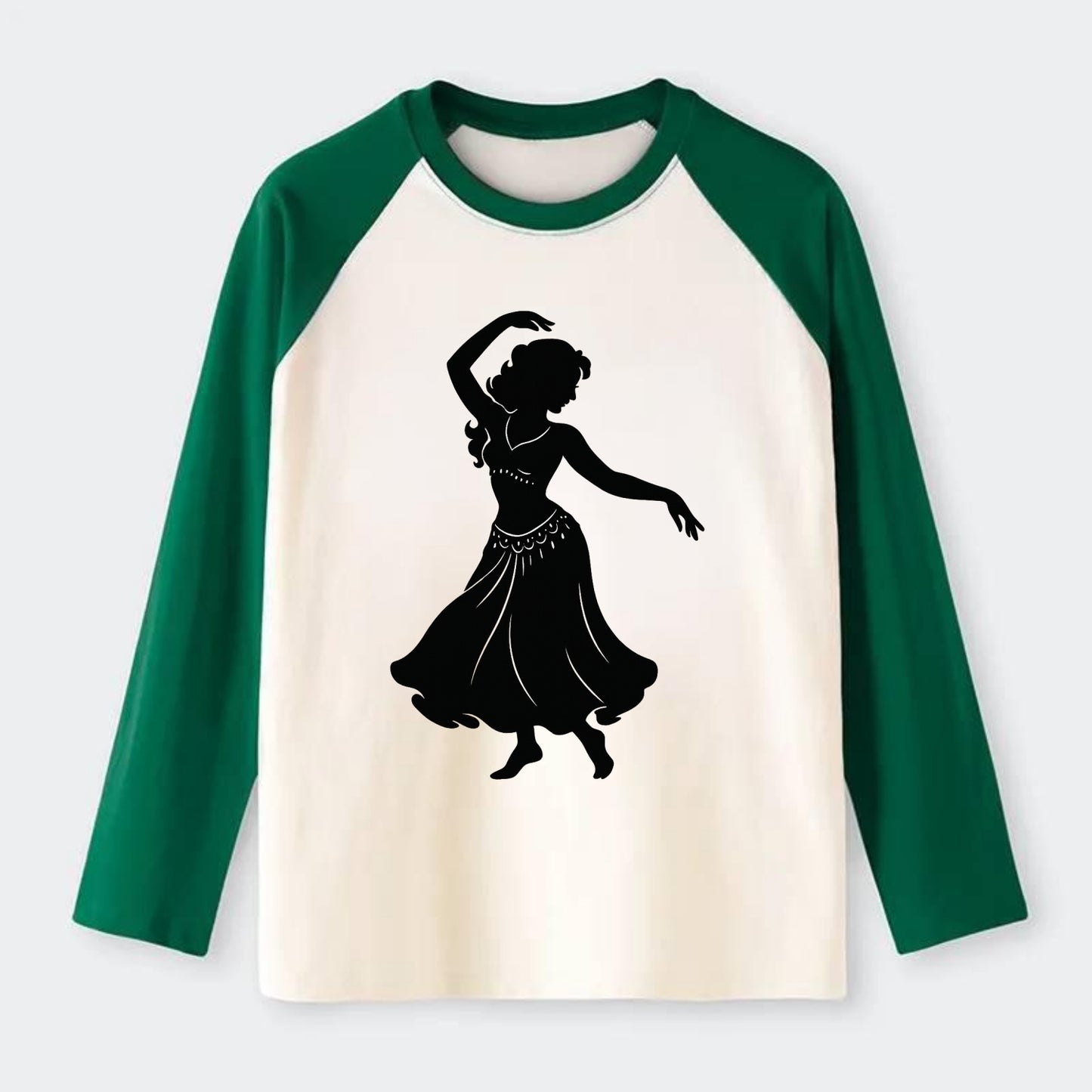 Belly dancer graceful gesture - Raglan Long Sleeve T-Shirt - Green