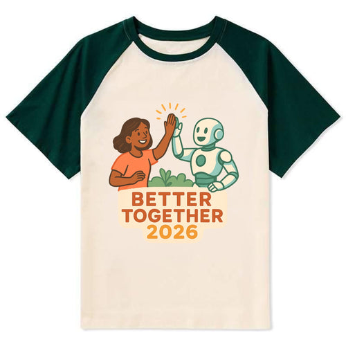 Human and AI robot high-fiving as collaborative partners - Better - Contrast Raglan T-shirt
