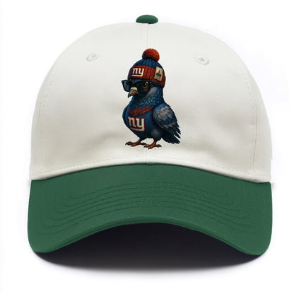 Manhattan Pigeon wearing Giants beanie with Empire State patch and wayfarer - Two Tone Cap - Green