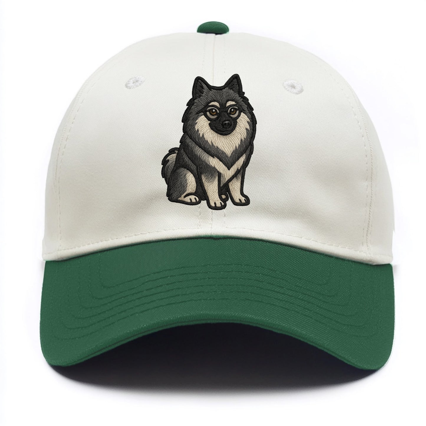 Keeshond - Gray and black spectacles embroidered design - Two Tone Cap - Green