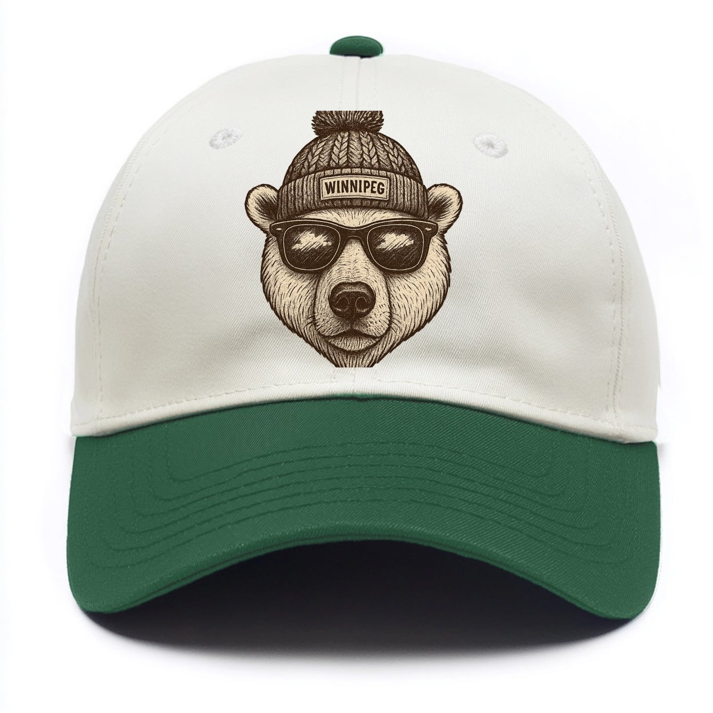 Winnipeg Polar Bear wearing Winnipeg beanie with pom pom and wayfarer sunglasses - Two Tone Cap - Green