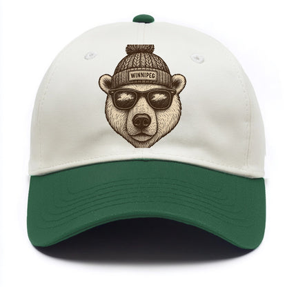 Winnipeg Polar Bear wearing Winnipeg beanie with pom pom and wayfarer sunglasses - Two Tone Cap - Green