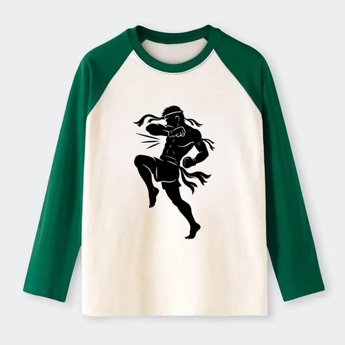 Thai Muay Thai fighter elbow strike - Raglan Long Sleeve T-Shirt