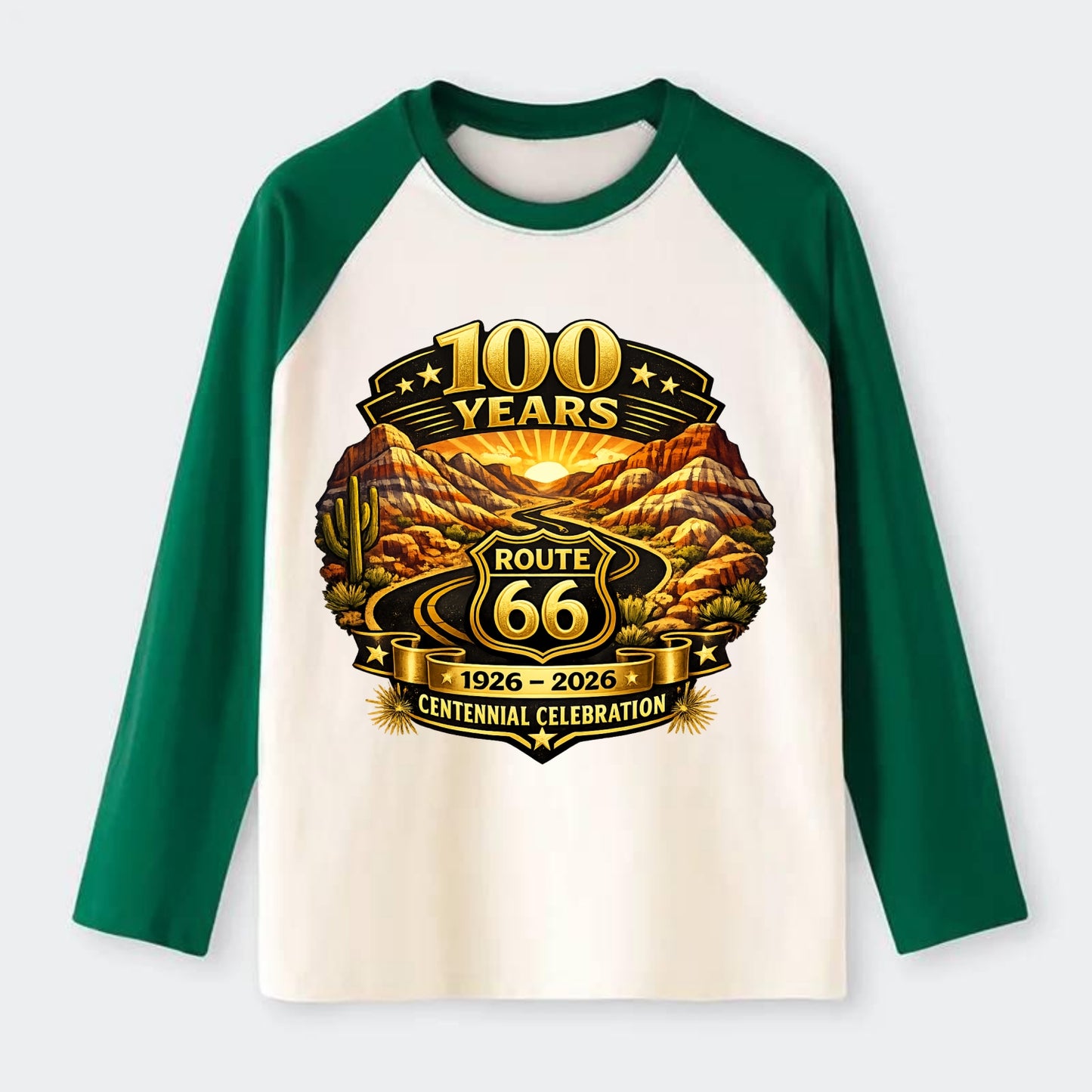 PAINTED DESERT | Colorful desert landscape | Route 66 winding through - Raglan Long Sleeve T-Shirt - Green