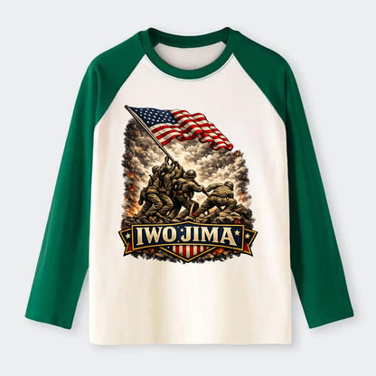 Iwo Jima Flag Raising - Raglan Long Sleeve T-Shirt - Green