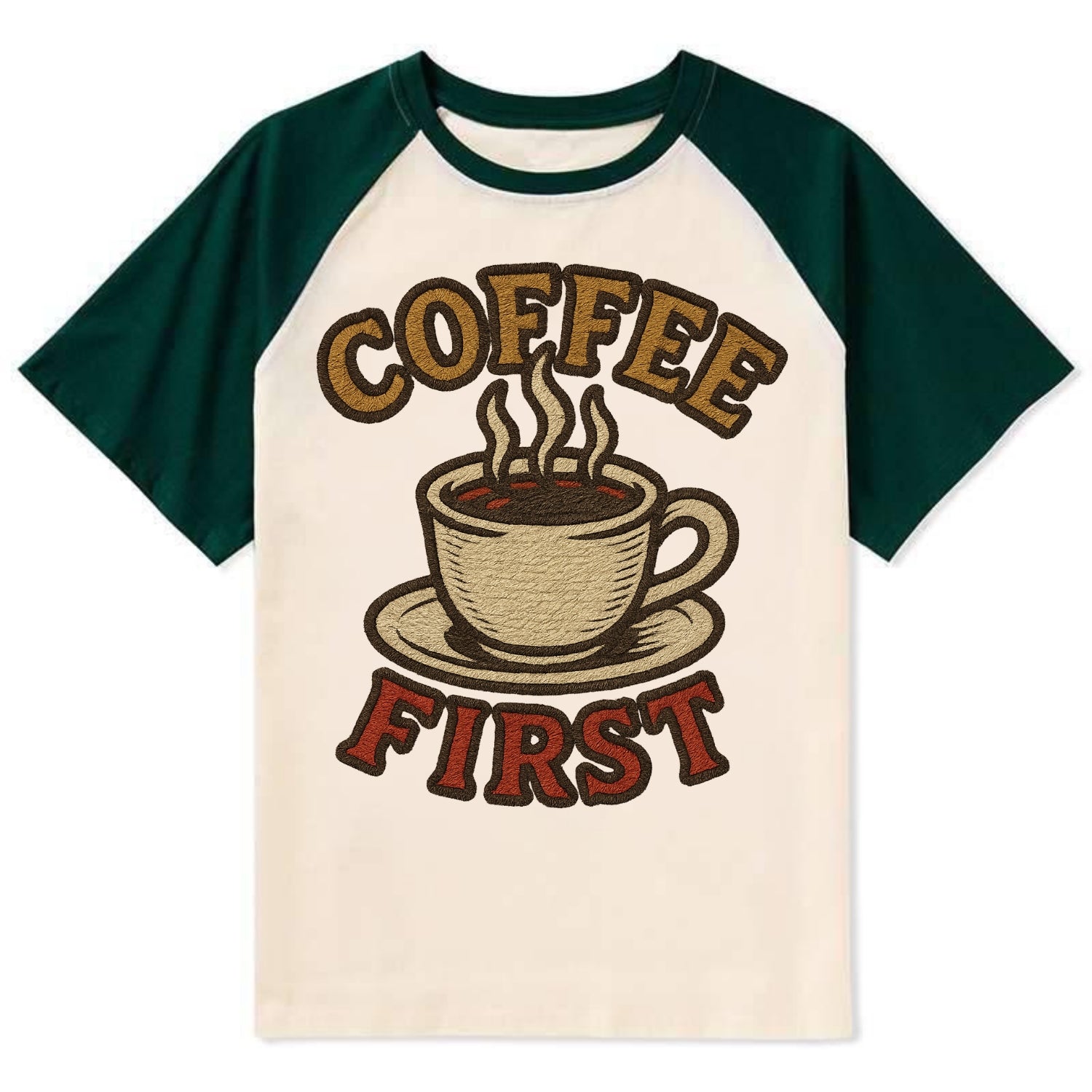 Coffee First  - Contrast Raglan T-shirt - Green