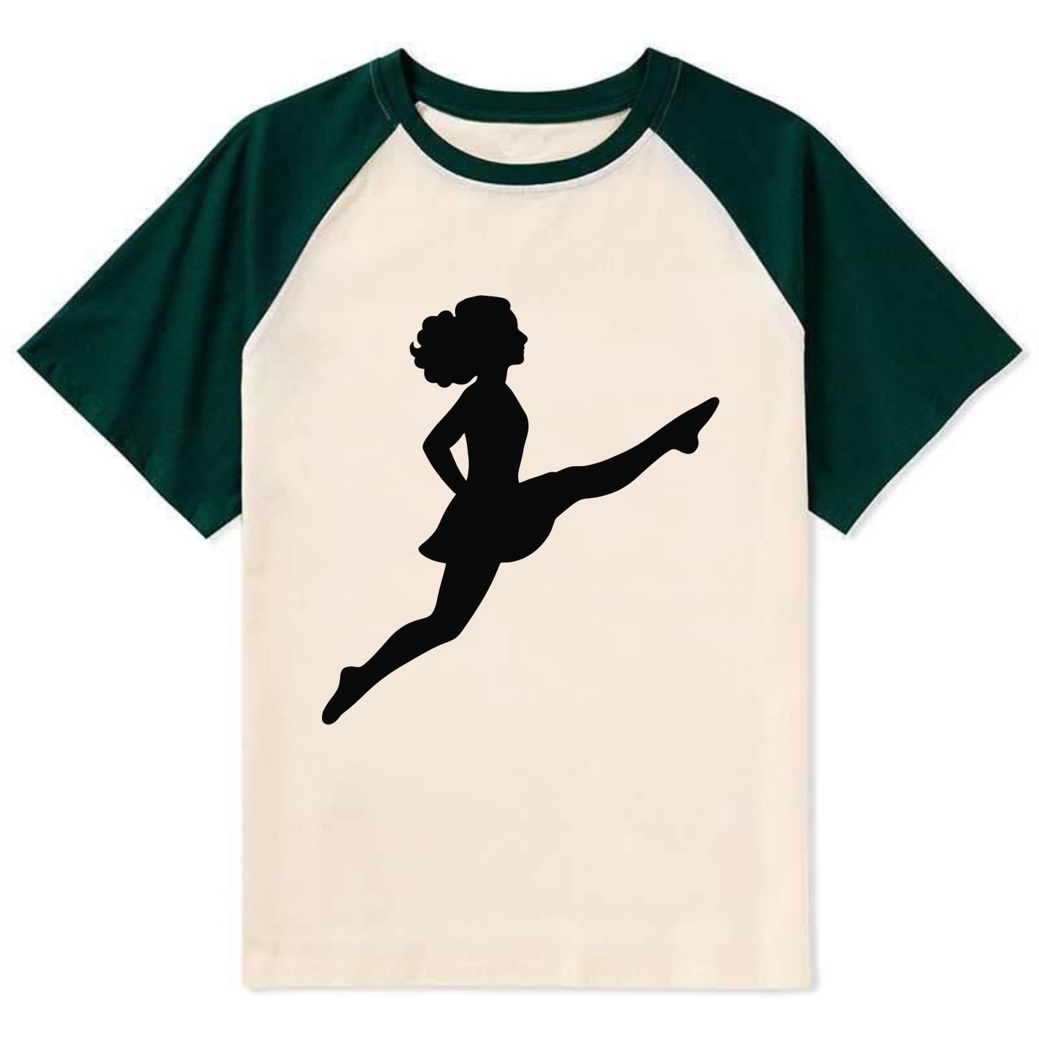 Irish step dancer Riverdance leap - Contrast Raglan T-shirt - Green