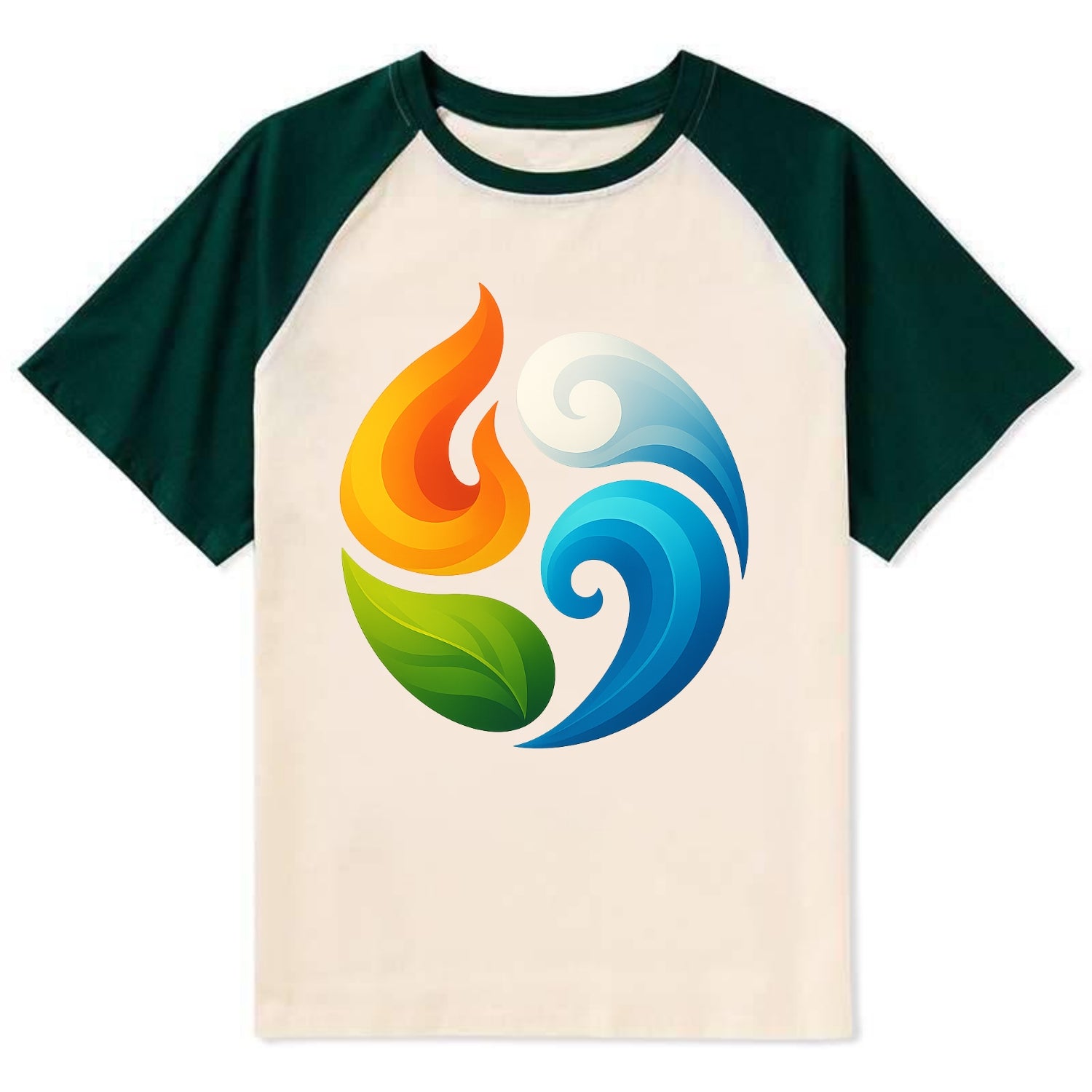 Four Elements Dance - Fire orange, water - Contrast Raglan T-shirt - Green