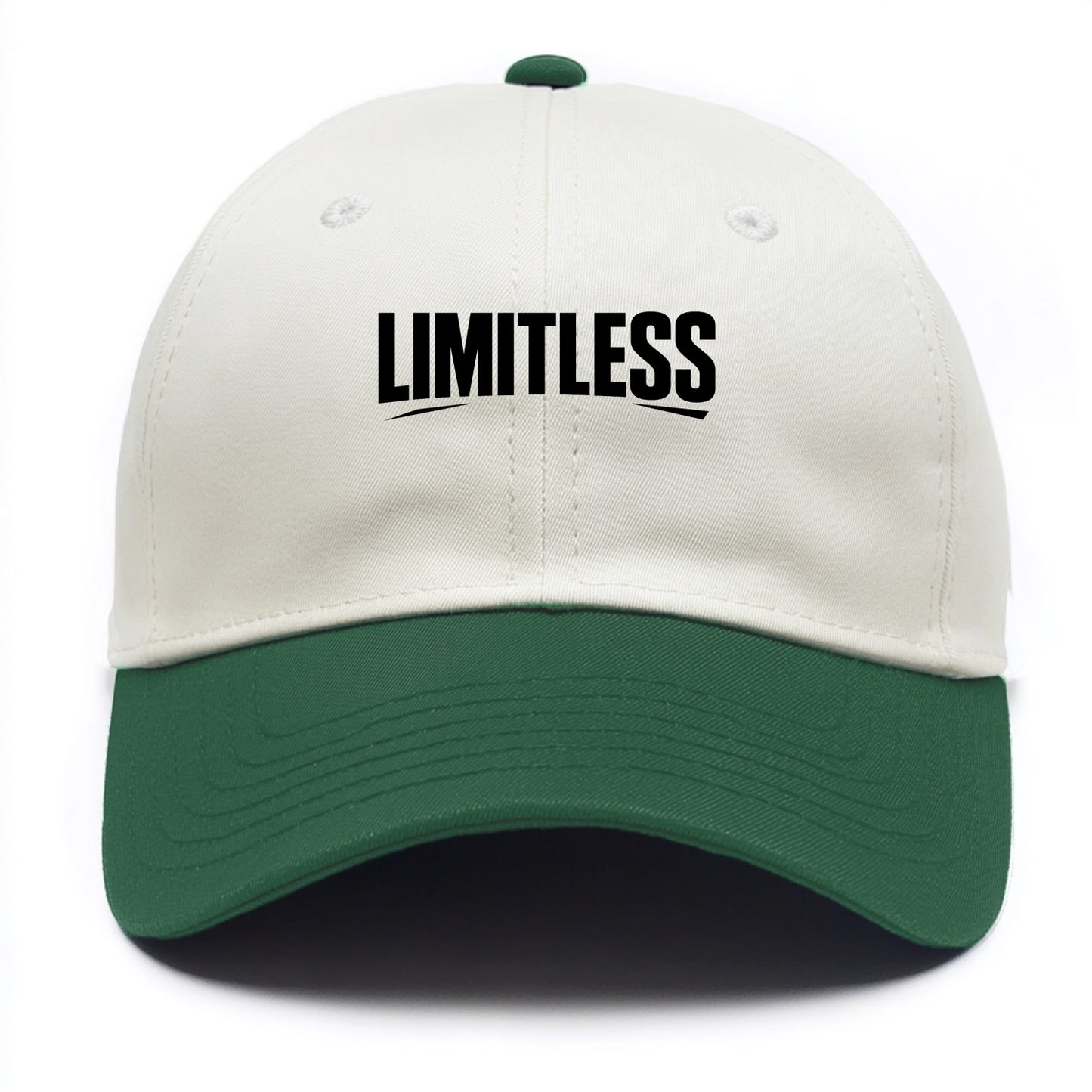 Bold typography design - "LIMITLESS" - no boundaries, infinite potential - Two Tone Cap - Green
