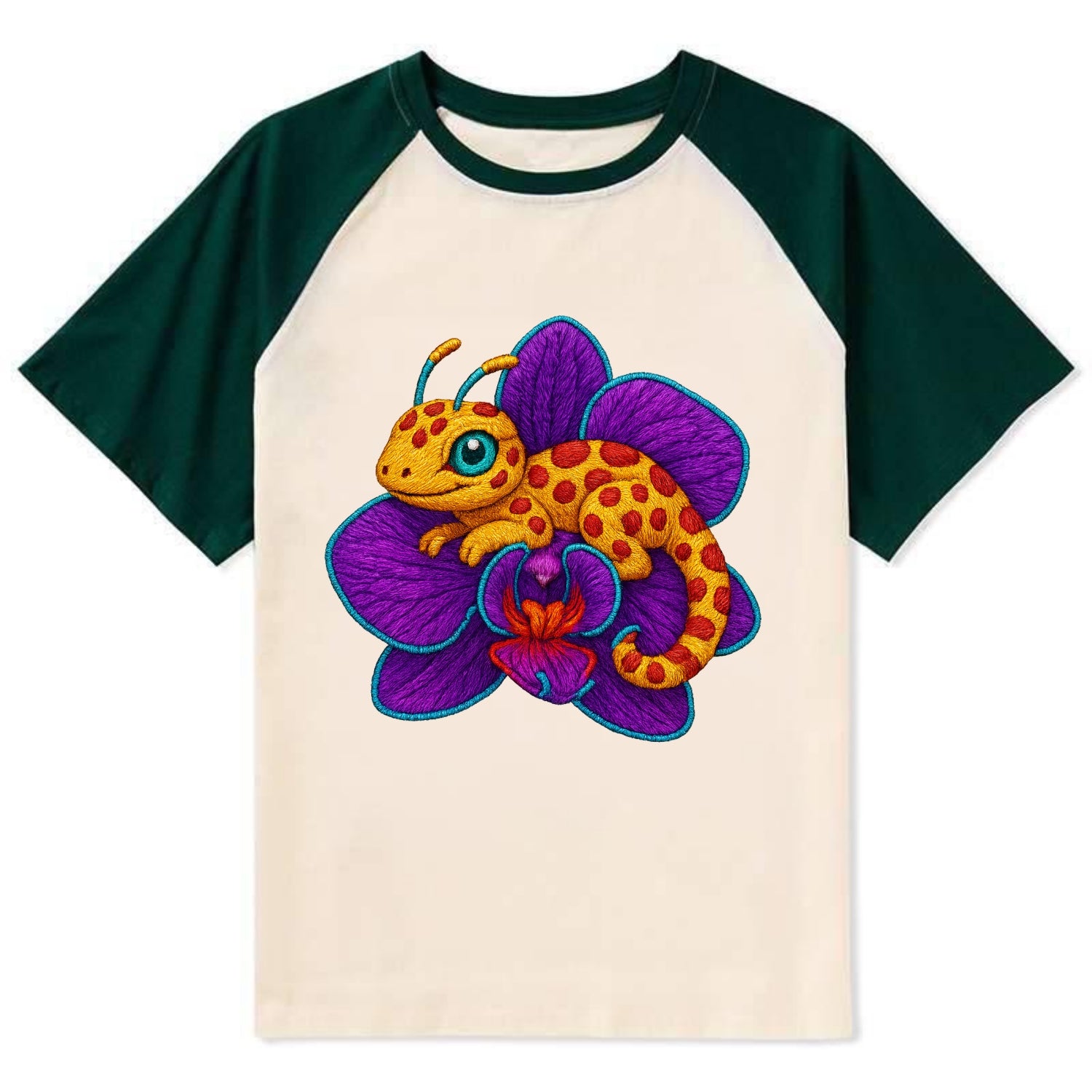 Leopard Orchid - Contrast Raglan T-shirt - Green