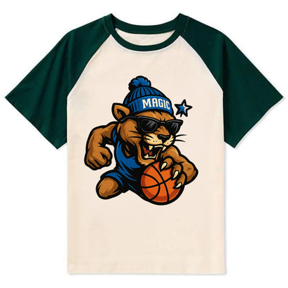 Florida Panther wearing Magic beanie with star wand patch and wayfarer - Contrast Raglan T-shirt - Green