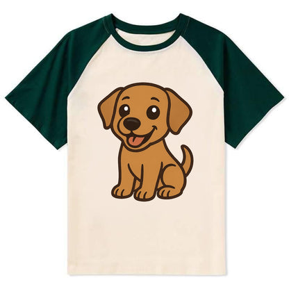 Labrador - Happy panting expression - Contrast Raglan T-shirt - Green