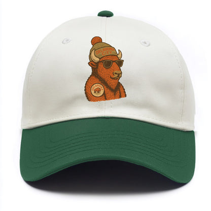 Oklahoma Buffalo wearing Oklahoma City beanie with pom pom and wayfarer sunglasses - Two Tone Cap - Green