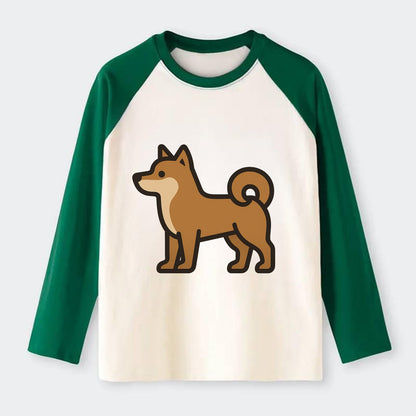 Shiba Inu - Red sesame flat side profile - Raglan Long Sleeve T-Shirt - Green
