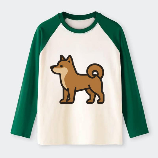 Shiba Inu - Red sesame flat side profile - Raglan Long Sleeve T-Shirt - Green